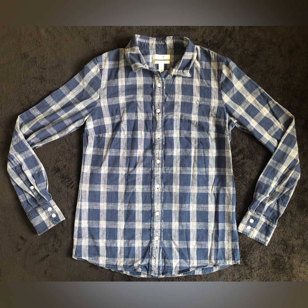 J. Crew Boy Collared Button Up Long Sleeve Shirt Chambray Dual Denim Sz 0